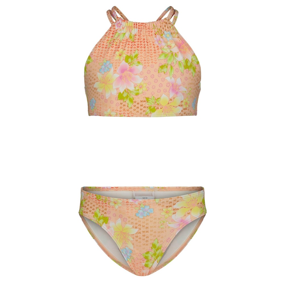 NWT Billabong Girls Two-Piece Bikini Swimsuit Set Peach Floral UPF 50+ Size 12